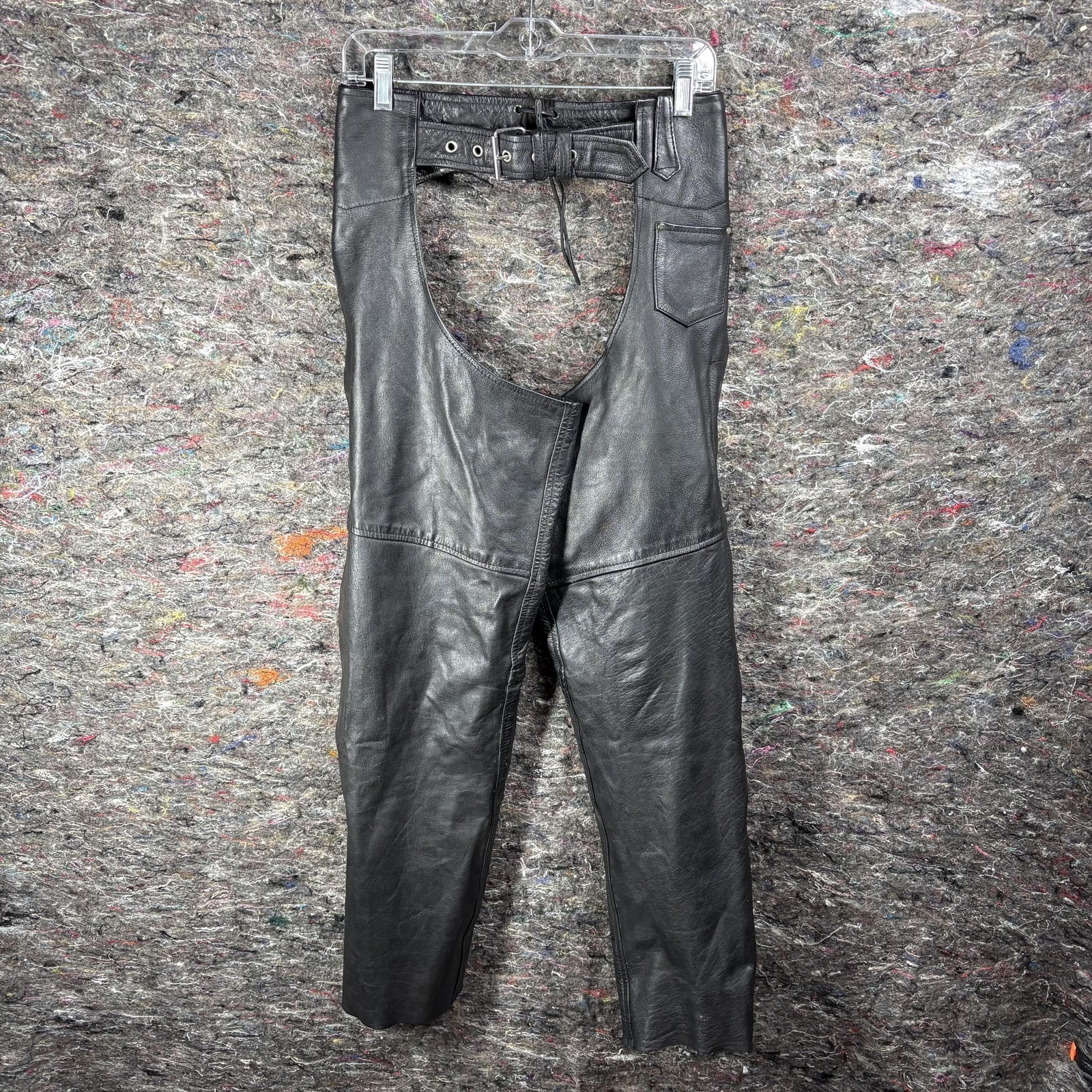 Leather King Chaps Mens Xs Black Motorcycle Riding Pants Belted Leather Ykk Zip